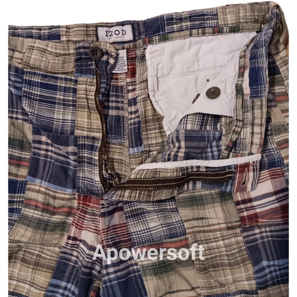 Izod patchwork plaid shorts men's size 36 blue rust tan white black - Picture 3 of 6
